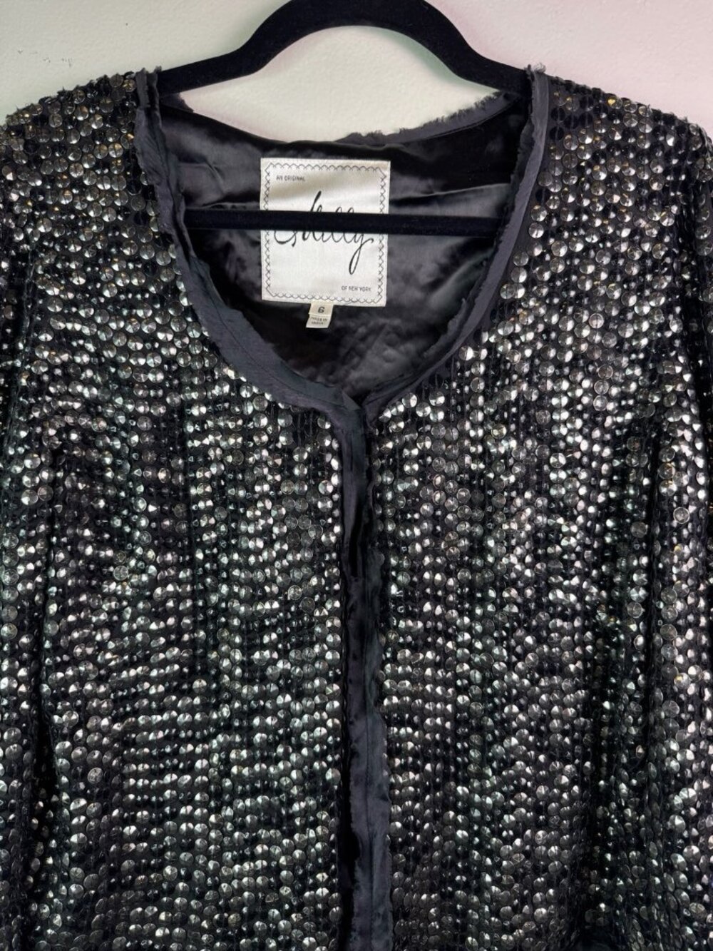 Milly Women’s Silk Black Sequin Cropped Blazer Size 6